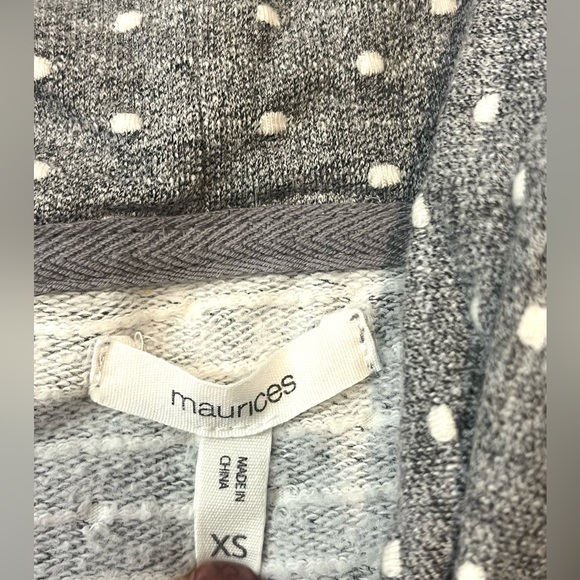 Maurices Gray and White Polka Dot Top w Brown Sleeves Cowl Neck Sweatshirt XS - Picture 8 of 16